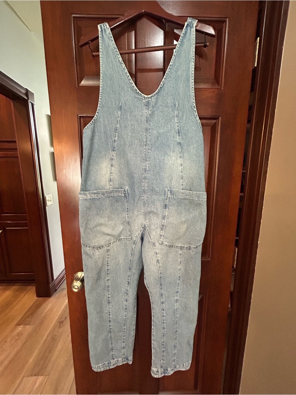 Free People We The Free Denim Jumpsuit Overalls Wide Strap Minimalist Size S
